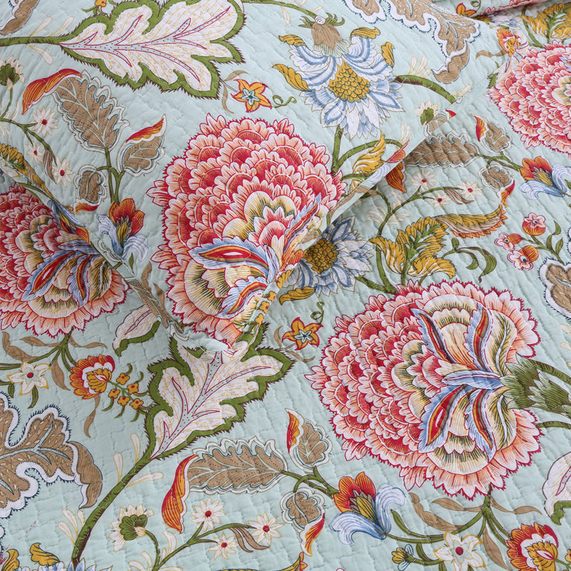Cotton Floral Quilt, Queen Quilt + 2 Standard Shams