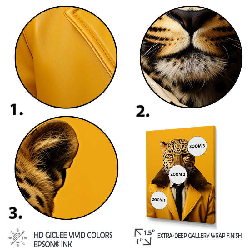 Art mural jaune guépard III, Cadre flottant noir, H 20 po x l 12 po x P 1 po