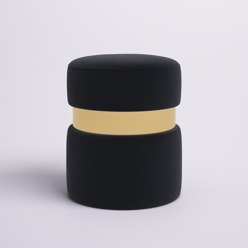 Piana Joselito 15'' Wide Velvet Round Ottoman, Black Velvet