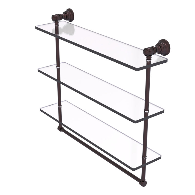 Freyja 3 Piece Glass Tiered Shelf with Towel Bar, 19.7" H x 22" W x 5.54" D, Antique Bronze