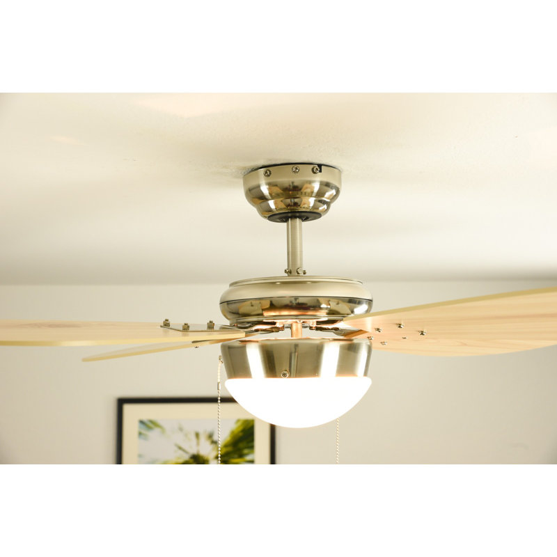 Nayeli 107cm Ceiling Fan with Light Kit, Pine, Satined Nickel