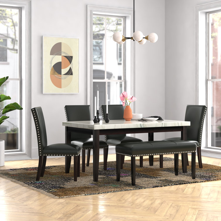 Navi - Person Marble Top Four Leg Dining Set