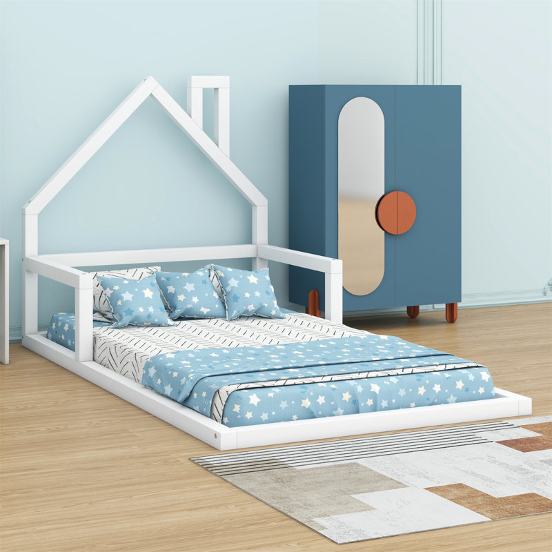 Lit en bois avec tête de lit en bois, Blanc