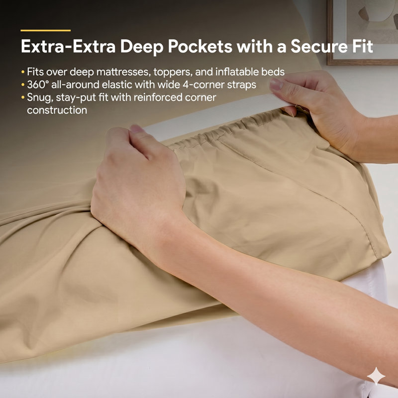 18-24" Extra Deep Pocket Ultra Soft Microfiber Solid Sheet Set, Beige, Full
