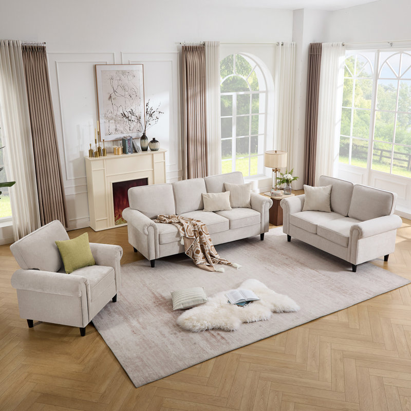 Ensemble de salon rembourré 3 pièces Luelle, Beige