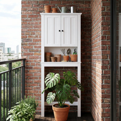 Bathroom Wooden Storage Cabinet Over-The-Toilet Space Saver with a Adjustable Shelf 23.62x7.72x67.32 inch
