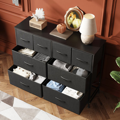 Commode Ojaswi à 8 tiroirs noir pour chambre à coucher de 39,4 po de hauteur, commode haute avec cadre en bois, bureau, commode pour le salon, placard, vestibule