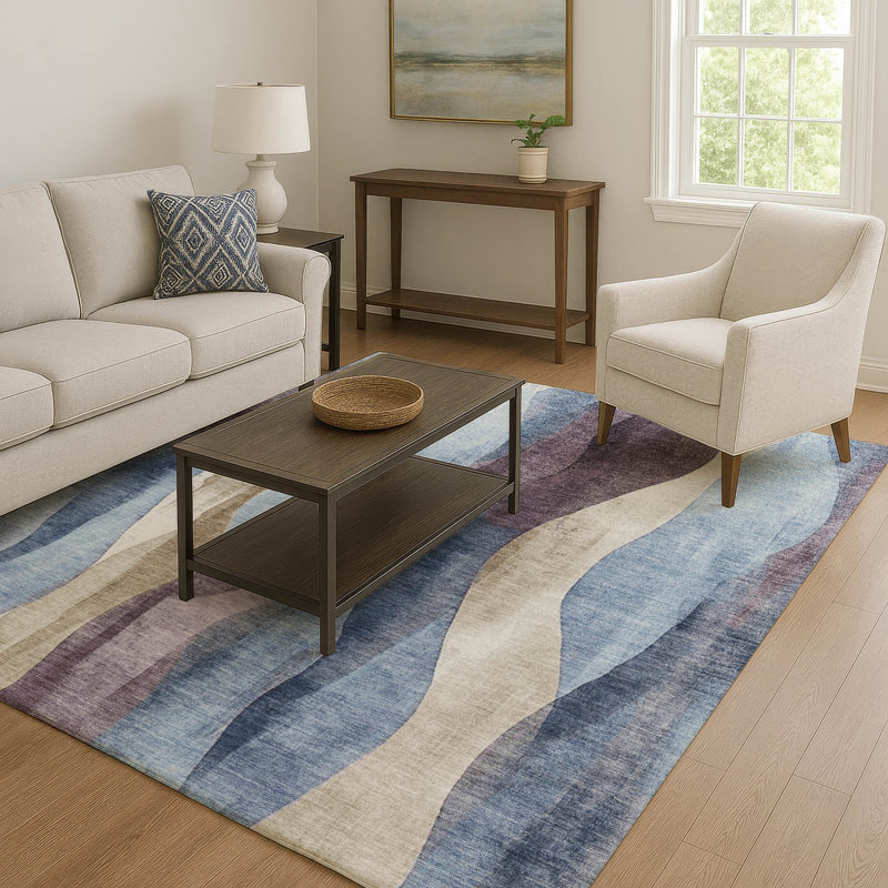 Premium Machine Washable Prado AMF1989 Waves Rug, Rectangle 10' x 14'
