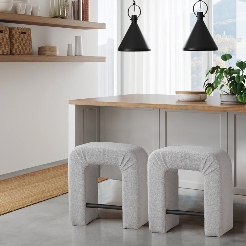 24" Boucle Counter Stool,Modern Bar Stool  With Footrest, Grey