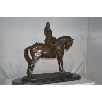 Man On His Horse Bronze Statue -  Size: 30"L X 10"W X 25"H.