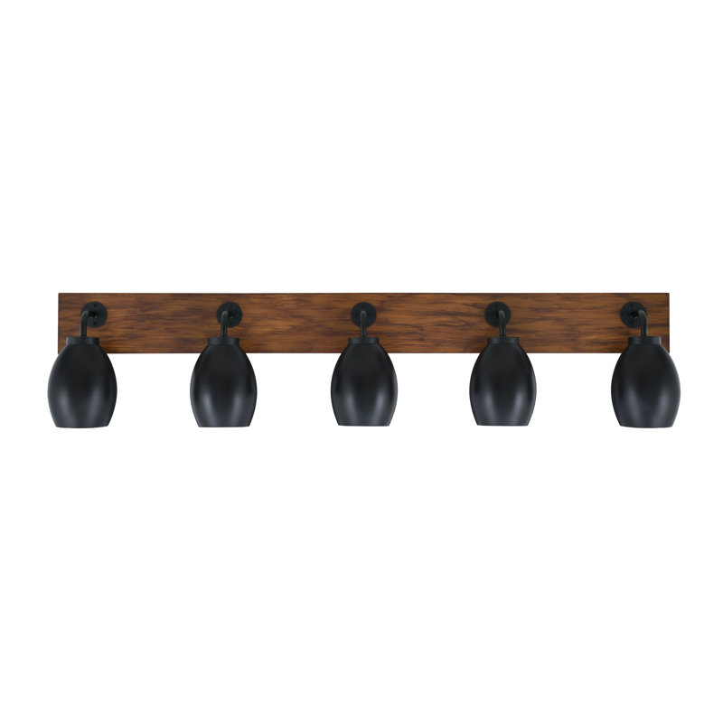Barre d'éclairage de salle de bain 5 lumières Oxbridge, Noir mat, Noir mat/brun