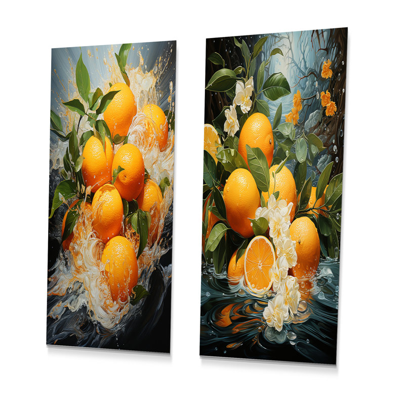 Orange Tropical Twist - Fruits Metal Wall Art Prints Set Of 2, 28" H x 24" W