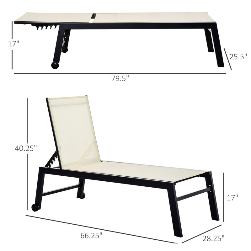 Chaise longue inclinable 66,25 po Clotiel, Blanc crème