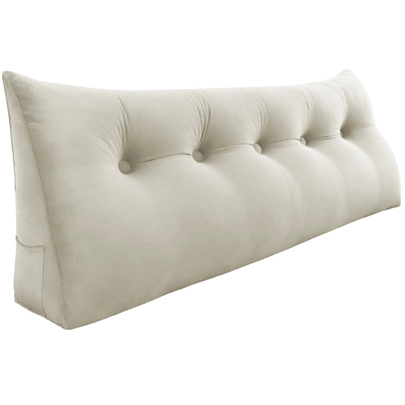 Sit-up Back Comfort Velvet Headboard Wedge Reading Pillow Triangular Backrest Back Support Compression, Queen, White