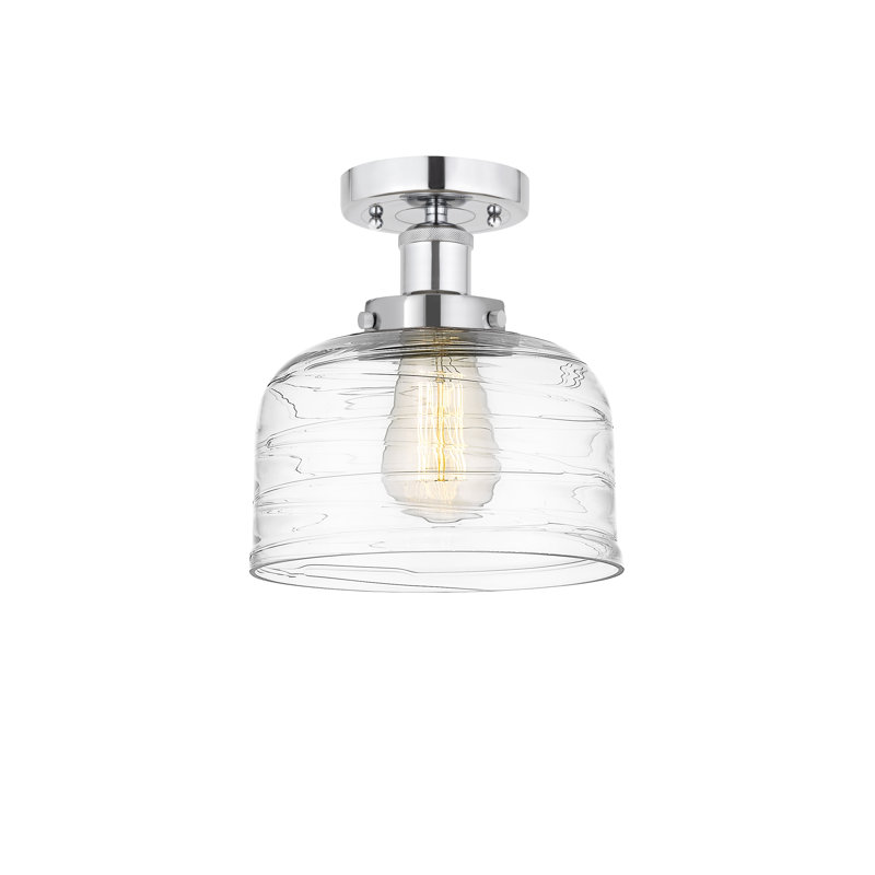 Plafonnier semi-encastré en verre Coppell, Plaqué couleur fumée, Chrome poli