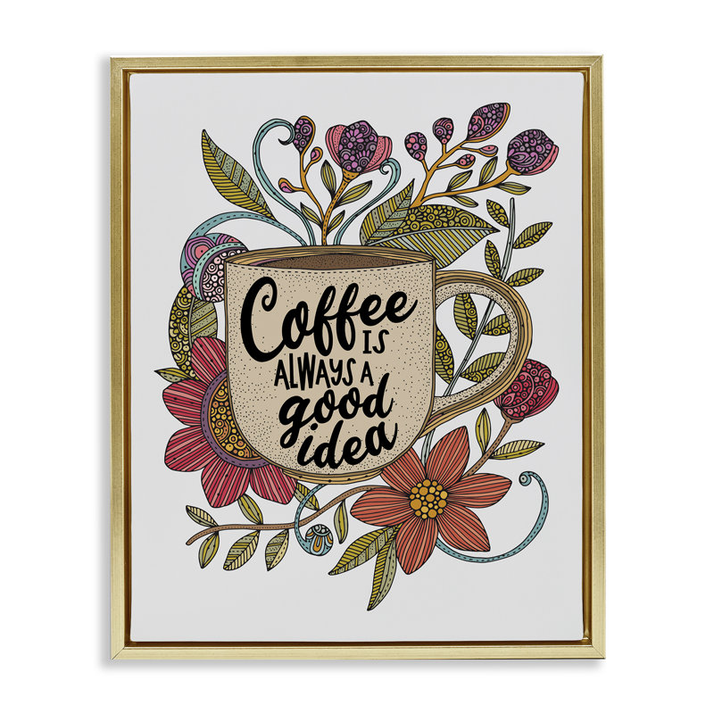 «Floral Coffee Good Idea», art mural encadré sur toile flottante par Valentina Harper, Cadre flottant métallique doré