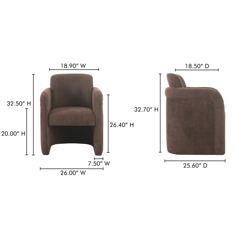 Becca Rolling Dining Arm Chair, Dark Brown Performance Chenille