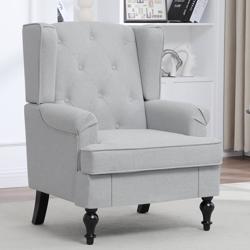 Upholsterd Wingback Armchair, Light Gray Linen Blend