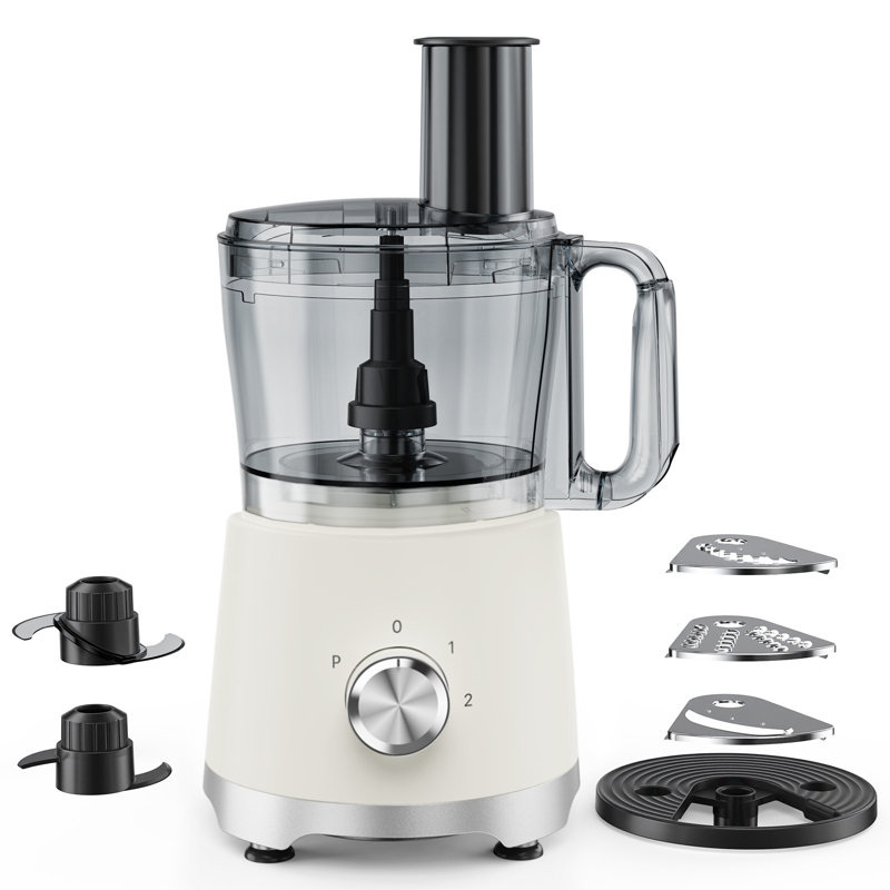 Robot culinaire 10 tasses, hachoir à légumes 600W pour trancher, pièces lavables au lave-vaisselle, White