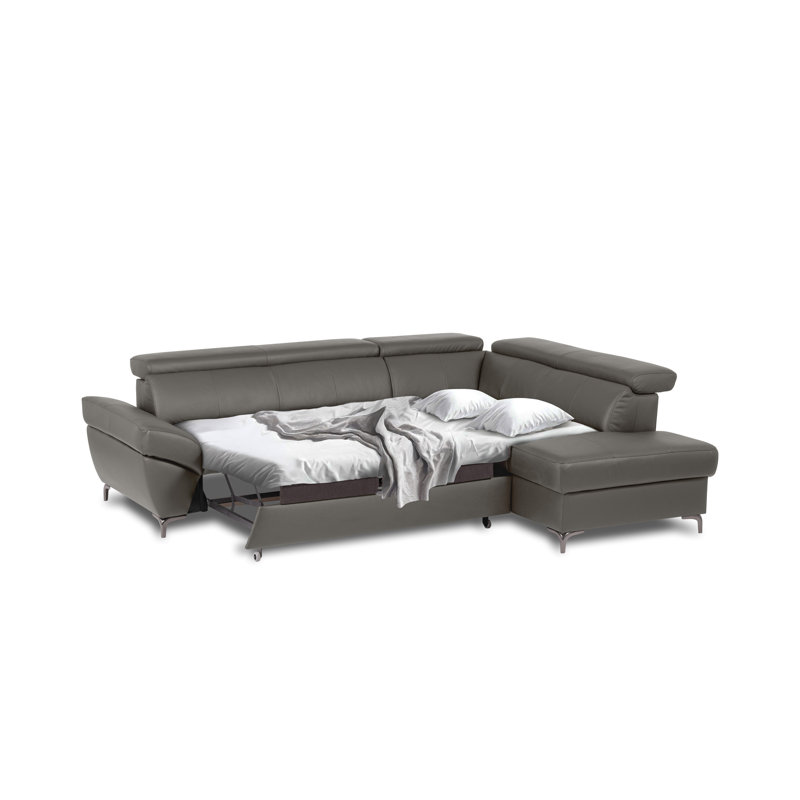 Canapé-lit modulaire en cuir italien avec lit escamotable, rangement et appuis-tête réglables Roma, Orienté à droite