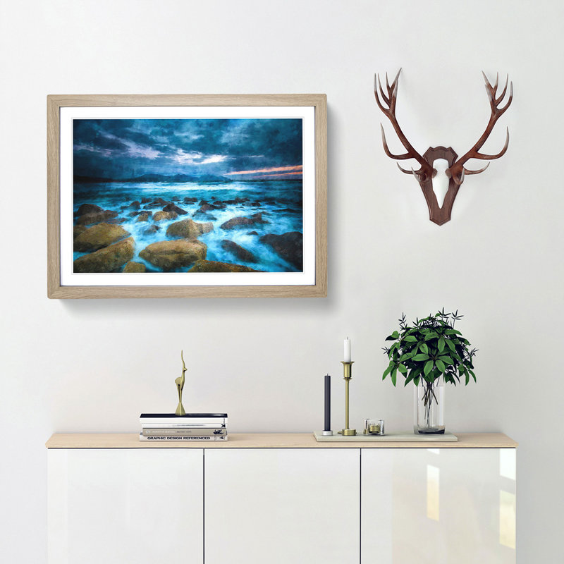 Stormy Evening in Wales - Picture Frame Graphic Art Print, Oak Framed, 24cm H x 33cm W x 2cm D