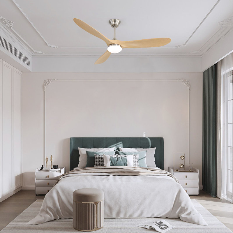 Ventilateur de plafond moderne à 3 pales en ABS de 60 pouces avec lumière et Alexa Alexa / voix / télécommande / contrôle des applications Bartling (nickel brossé et beige)