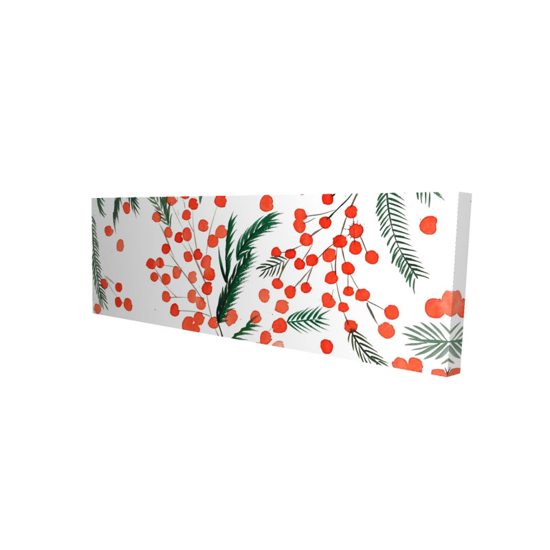 Toile minimaliste à feuilles de gui | Décoration de salon blanche, H 48 po x l 16 po