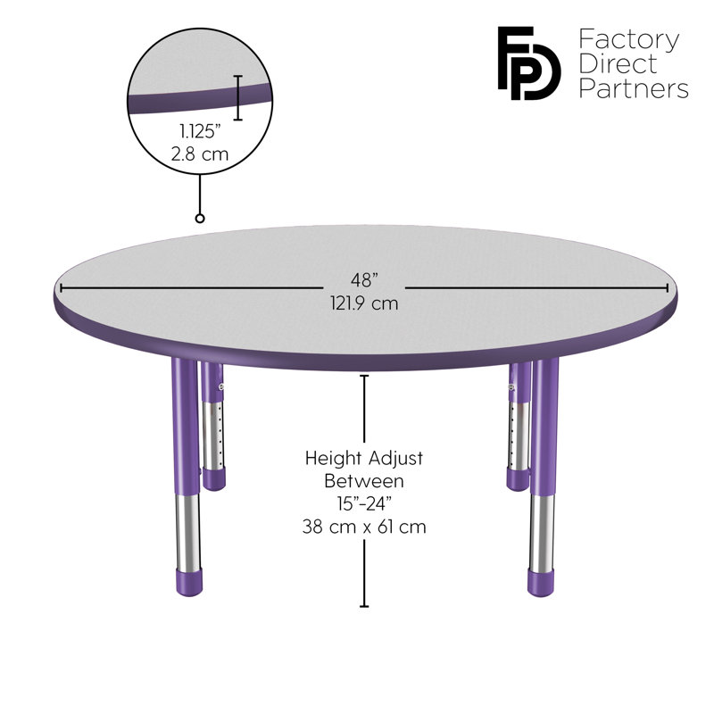 Table ronde à hauteur réglable, 48", Grey/Purple, Épais