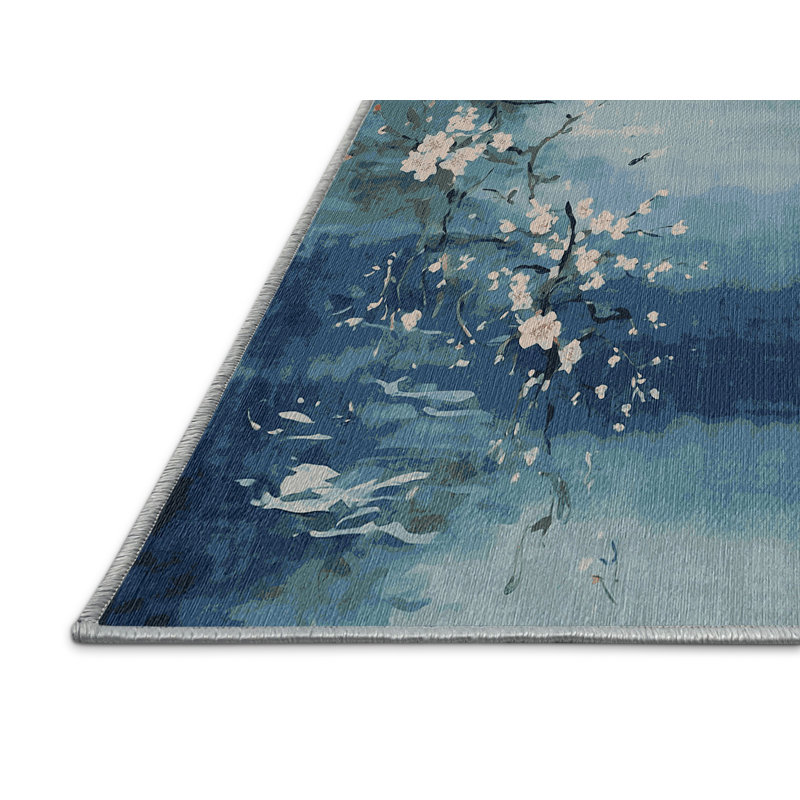 Machine Washable Blue Area Rug, Rectangle 6' x  9'