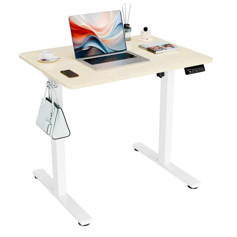 ERGOMAKER Electric Standing Desk，Height Adjustable Desk，32 x 23.6 Inches，with Splice Board，Child Lock & Memory Function,Beige