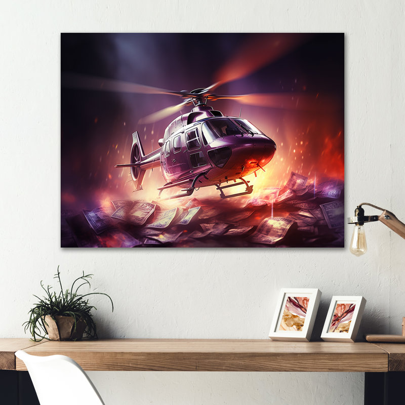 Wealthy Helicoptère sur argent - hélicoptère, art mural en métal, H 12 po x l 20 po x P 1 po