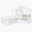 Lit House avec canapé, lit plateforme pour enfants avec deux tiroirs et tablette de rangement