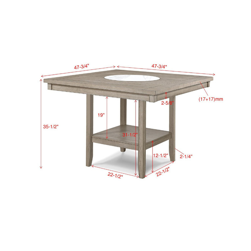 6pc Dining Set Farmhouse Counter Height Faux Marble Lazy Susan Upholstered Chairs Bench Wooden Solid Wood Dining Room Set