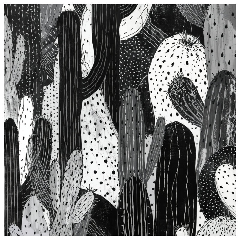 Couvertures noires, blanches et cactus, L 50 po x H 60 po
