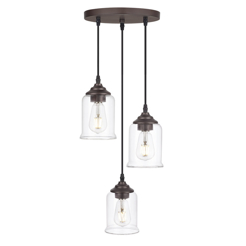 Luminaire suspendu en verre transparent huilé à 3 lumières