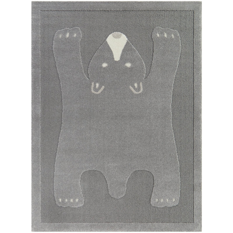 Alena Kids Bear Rug, Rectangle 5'3" x 7', Gray