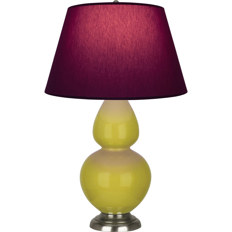 Lampe de table double gourde en céramique, Citron glacé / argent antique, Prune / lavande, Argent argent