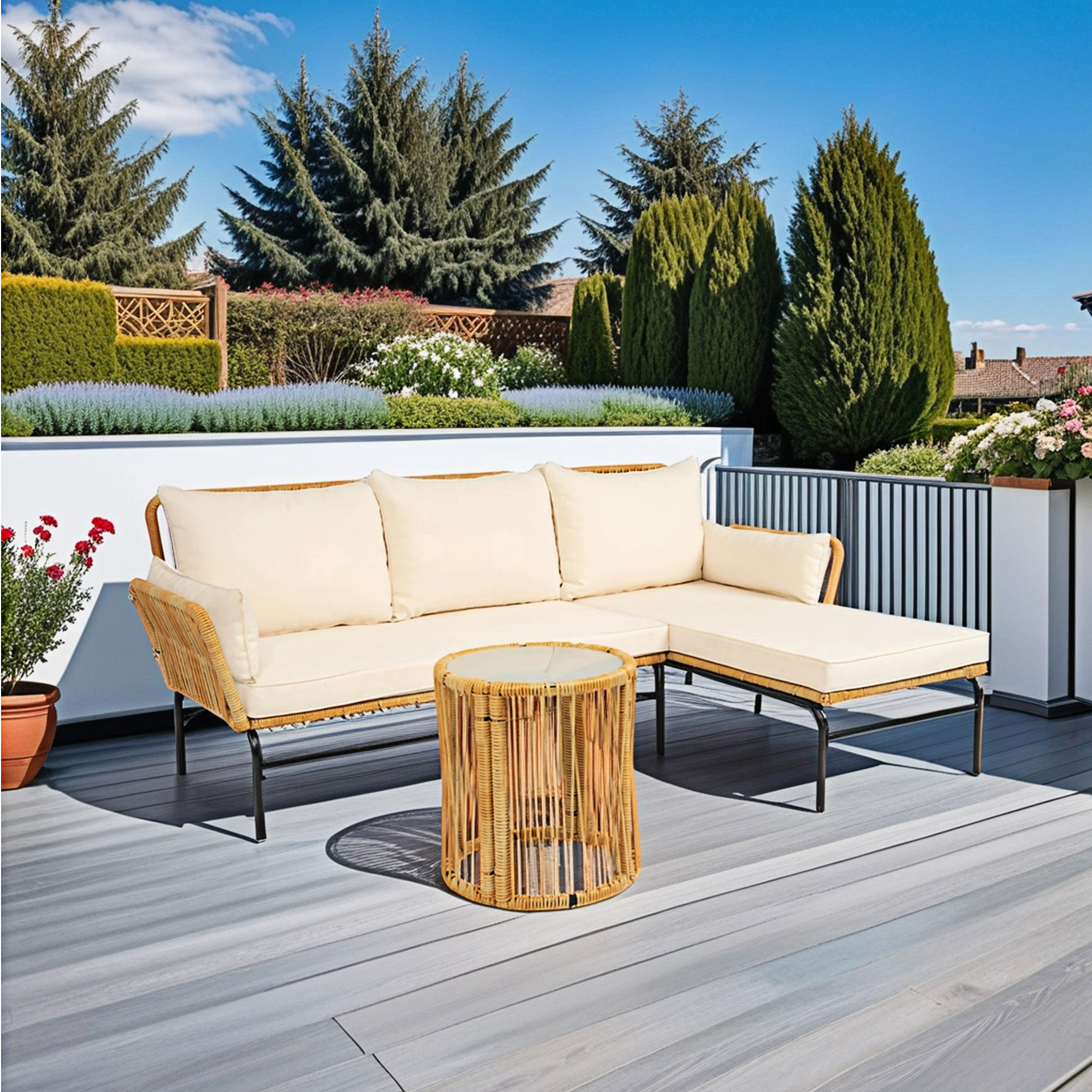 Latitude Run® Codera 3 Piece Sectional Seating Group Outdoor Sofa Set