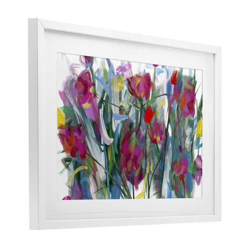 «Expressive Blooming Roses», reproduction sous verre encadrée par Atelier Posters, H 14 po x l 20 po, Cadre blanc côtier