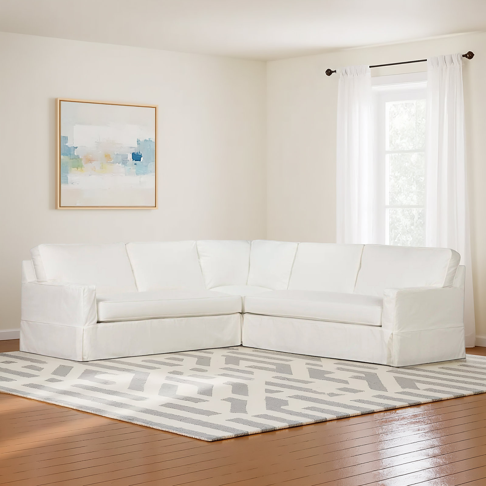 Taylor Slipcovered L-Sectional, Bayou Off White Canvas