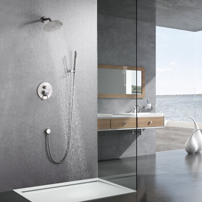 SUMERAIN Shower Faucet Set System with Handheld Shower and 8 inch Rain Showerhead, Shower System with Brass Rough-in Valve and Trim