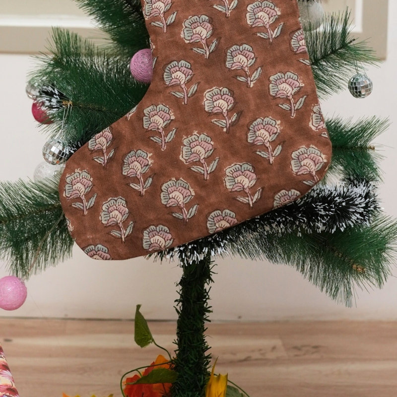  Chaussette de Noël rétro à imprimé bloc de Noël - Rohini, H 10 po x l 4,5 po