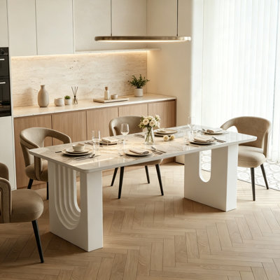 78-inch modern cream-colored table with rock slab tabletop