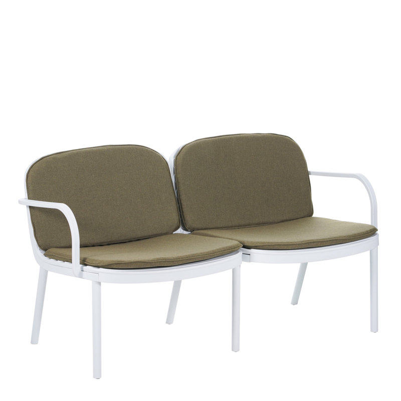 Causeuse d'extérieur en PP, structure blanche avec coussin vert, Coussin vert / cadre blanc