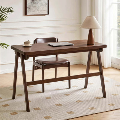 Bureau d'ordinateur en bois d'hévéa massif, bureau d'écriture rétro en noyer avec tiroir, pied en A robuste, table d'étude de bureau à domicile standard et épaisse