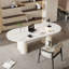 Bureau 70,87 po beige, plateau de table en pierre frittée blanc brillant, bureau de direction, bureau ovale