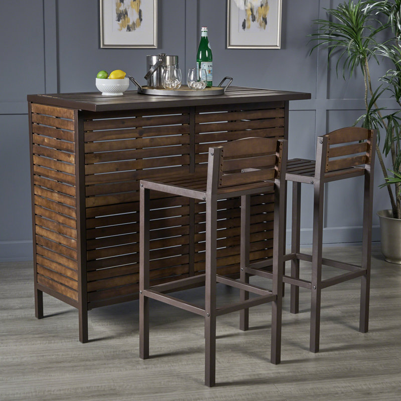 Acacia Wood and Rustic Metal 3-Piece Bar Set