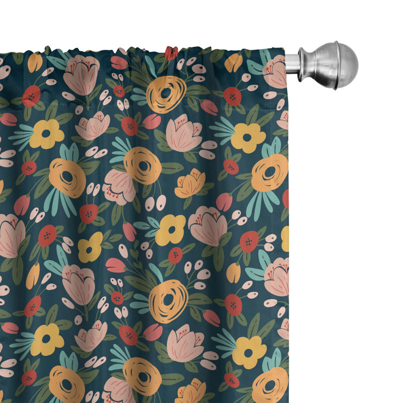 Watercolor Effect Sakura Floral Semi-Sheer Rod Pocket Sliding Panels, 28" x 95"