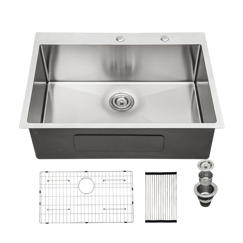 Évier de cuisine 28 po x 22 po x 10 po à cuve simple encastrable en acier inoxydable de calibre 16 28 po