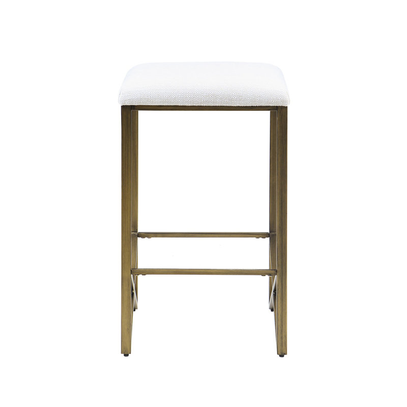 Backless Upholstered Counter Stool 26" - Modern And Functional Design. Bronze Metal Base, Padded Seat For Comfort. Assembly Required, Tools In Package Fabric On Frame Space Saving Music Room Required